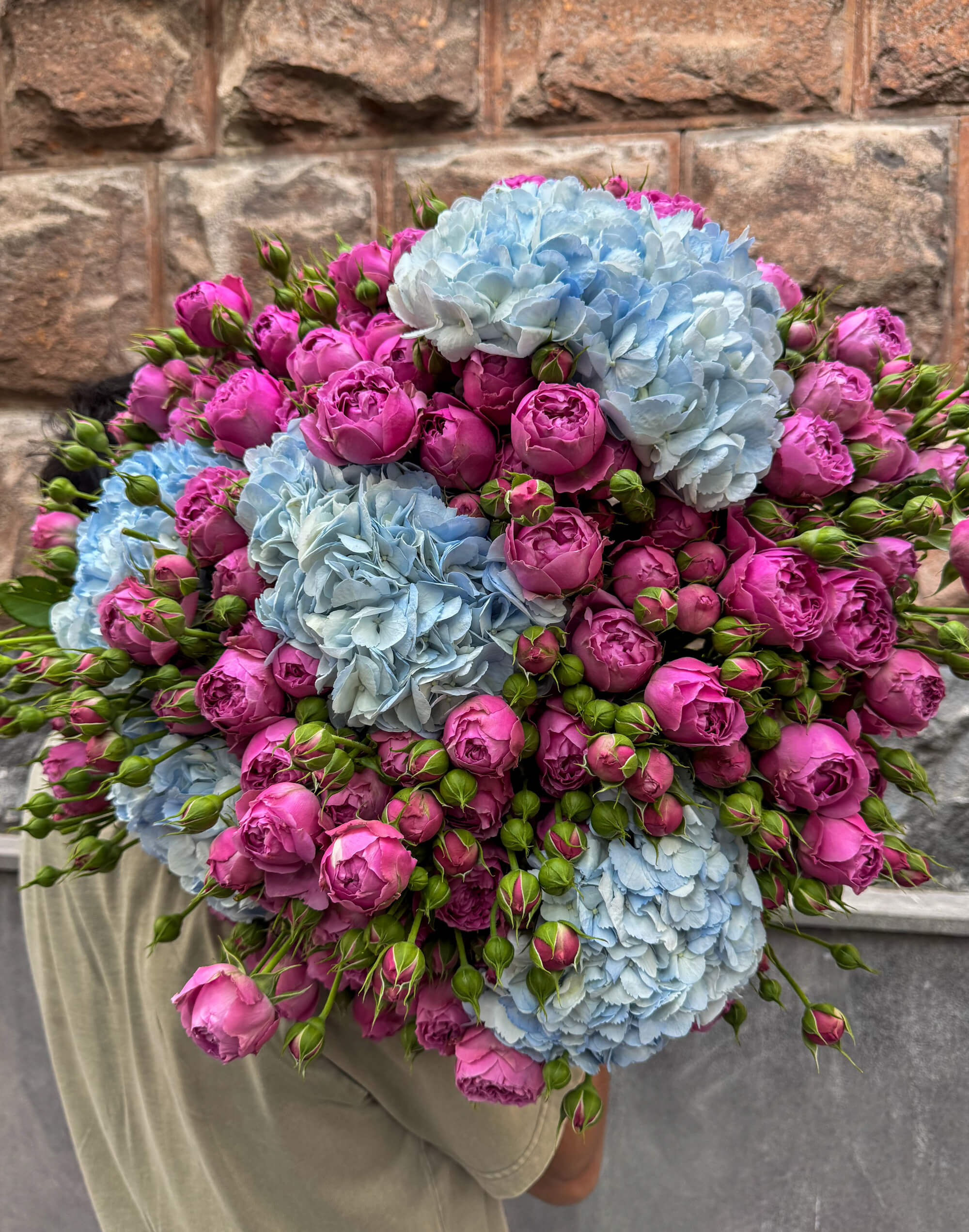Purple Peony Roses and Ocean Blue Hydrangeas - Fresh flowers Yerevan | Flowers Theory